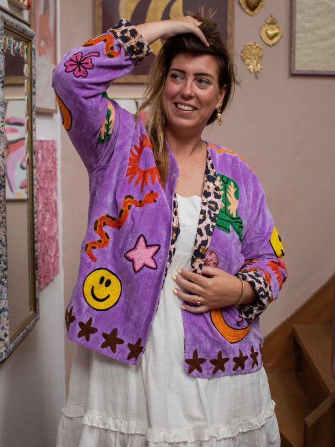 Giacca Suzani Ricamata a Mano Lilla