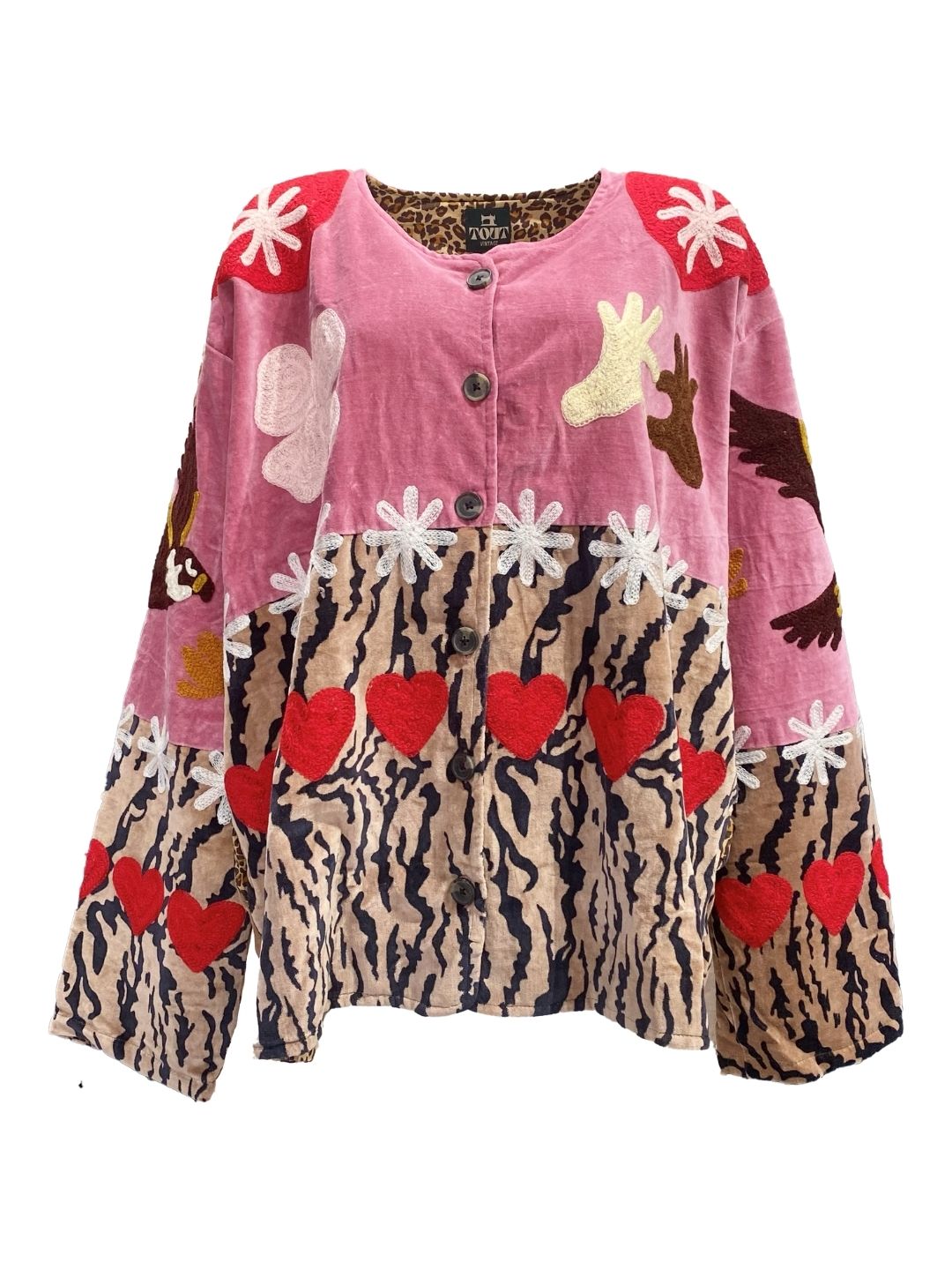 Giacca Suzani in velluto Tiger Rosa con Cuori
