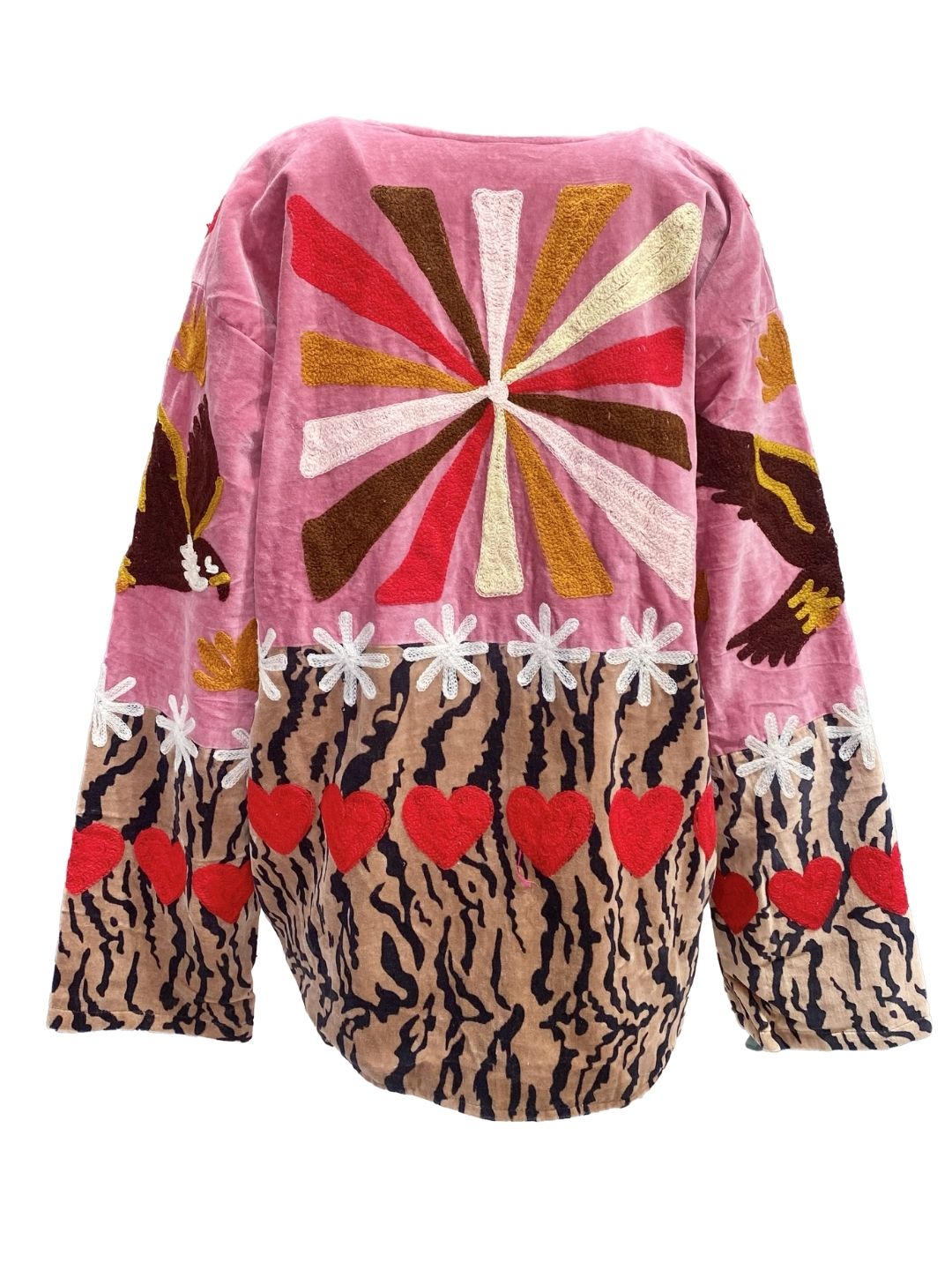 Giacca Suzani in velluto Tiger Rosa con Cuori