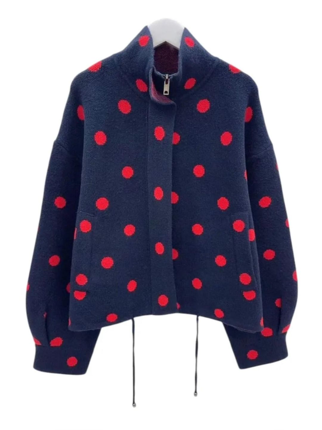 Giacca in Maglia a Pois con Zip Blu Notte Rosso 537