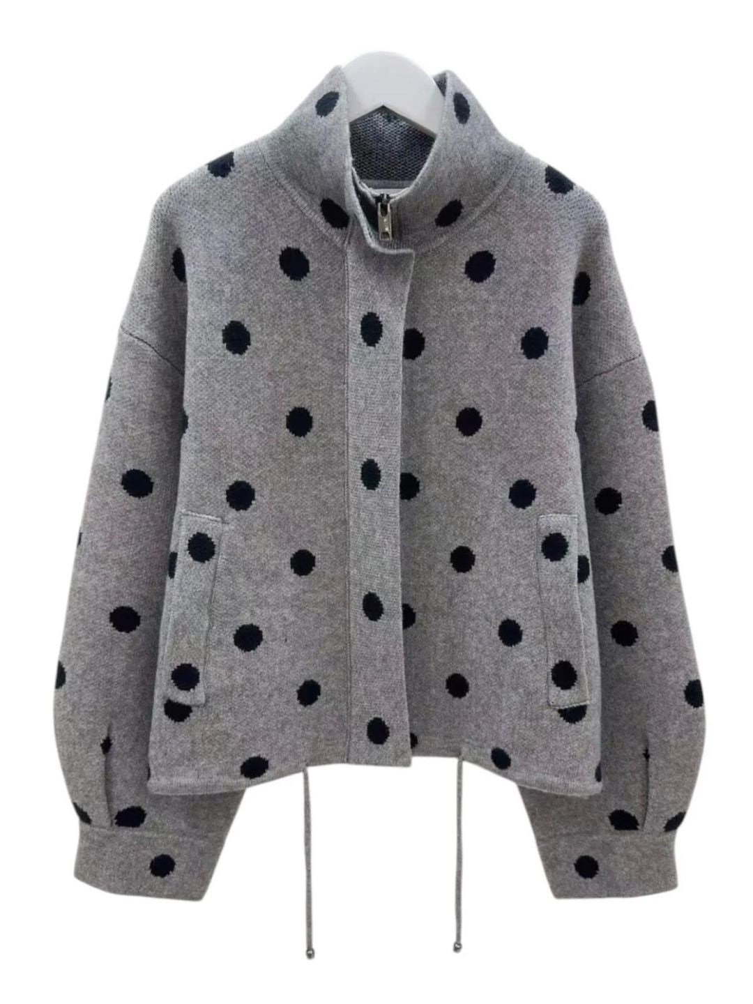 Giacca in Maglia a Pois con Zip Grigio Nero 537
