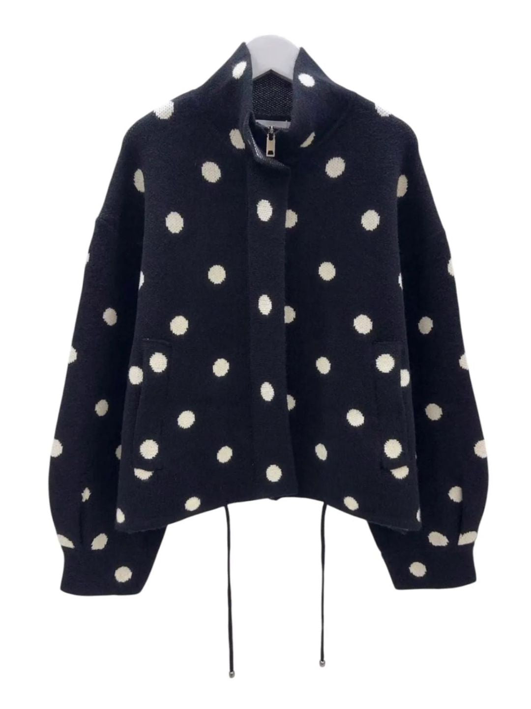 Giacca in Maglia a Pois con Zip Nero Panna 537