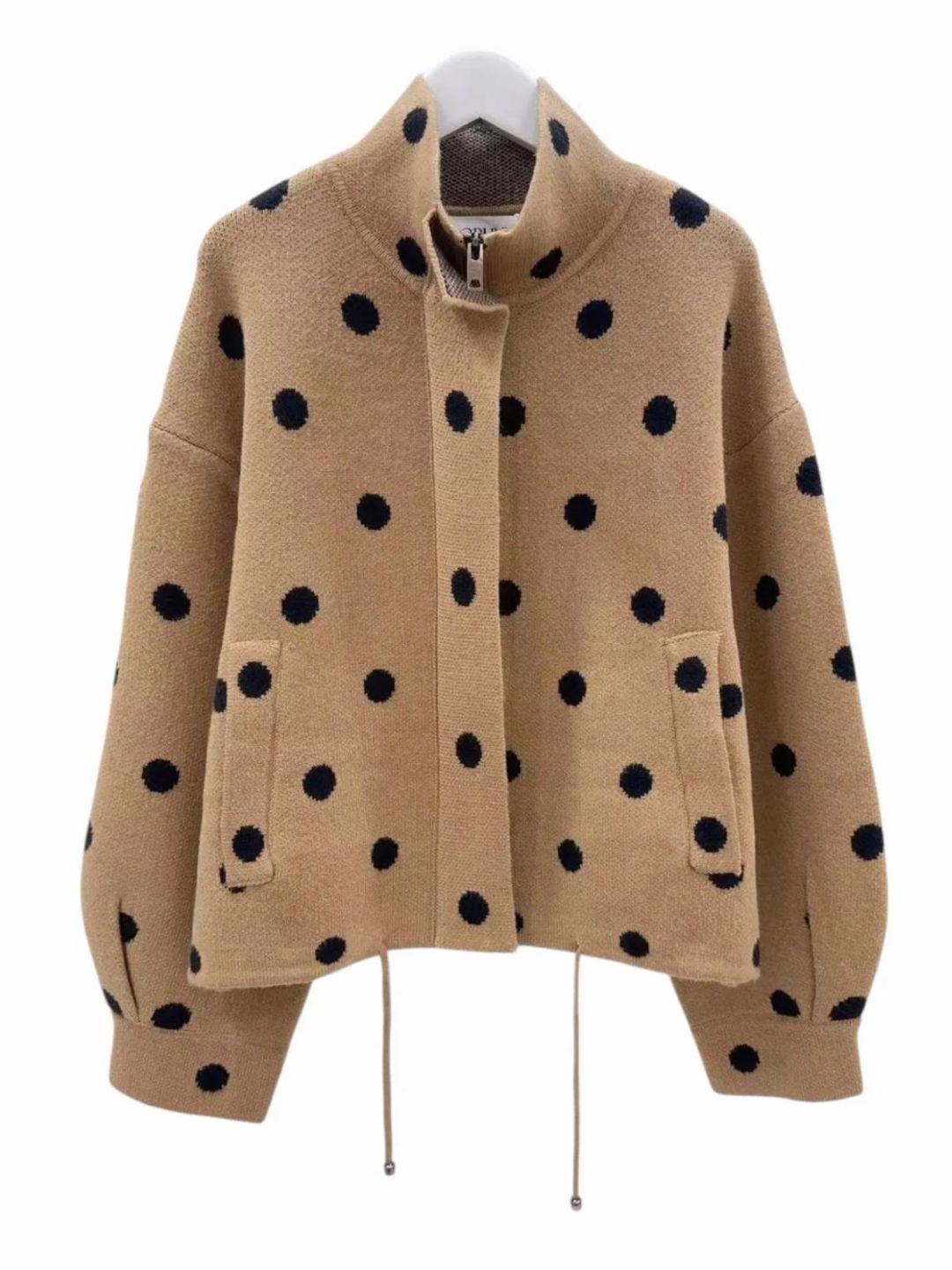 Giacca in Maglia a Pois con Zip Nocciola Nero 537
