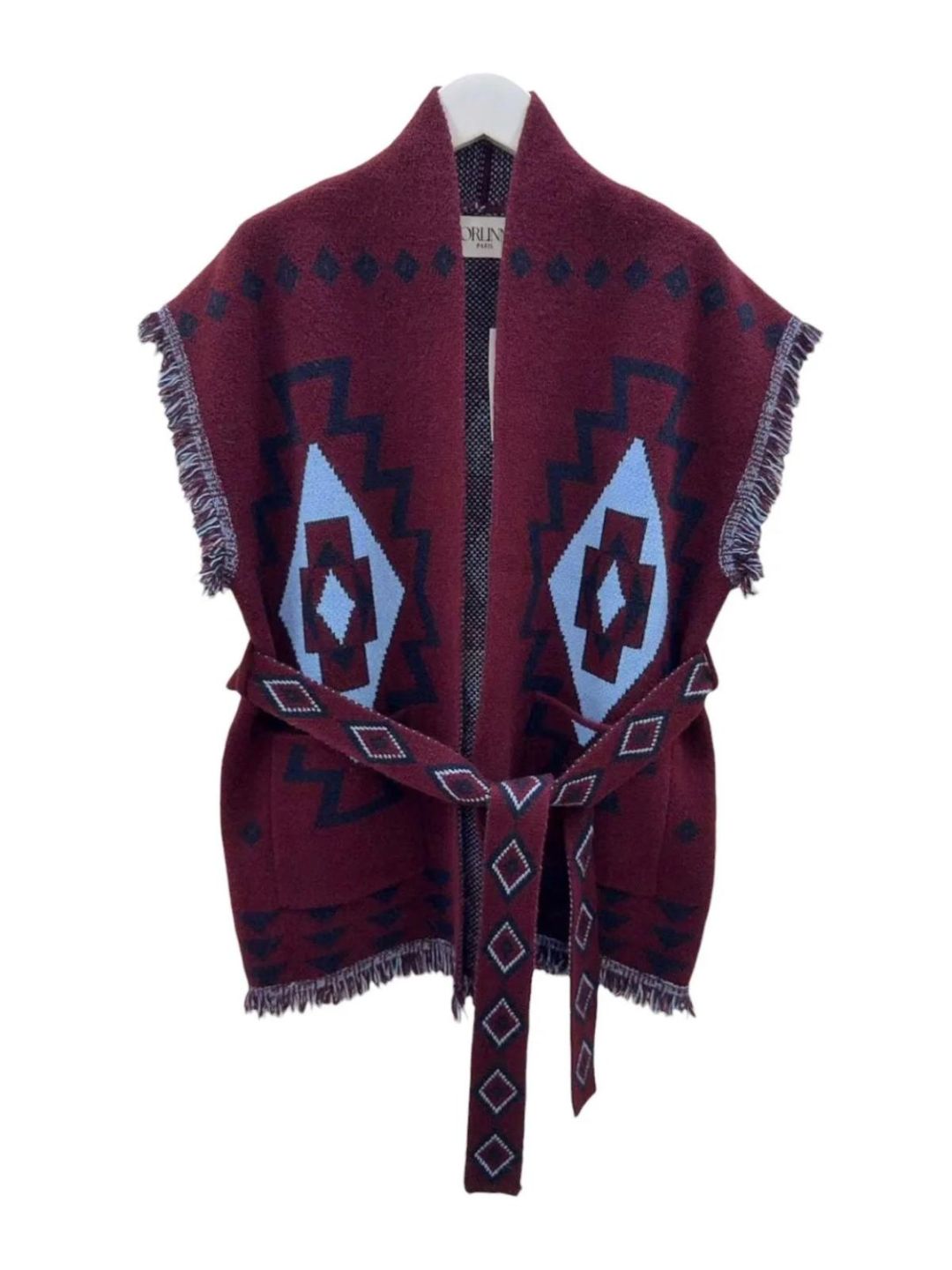 Gilet Fantasia Azteco con Frange-Bordeaux Azzurro e Blu Notte 506