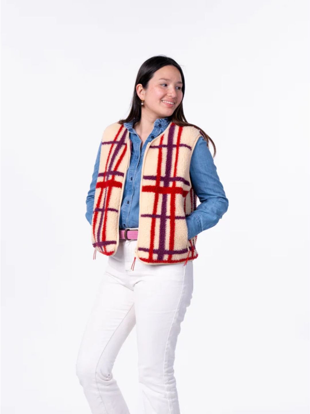 Gilet da donna Sherpa Quadri