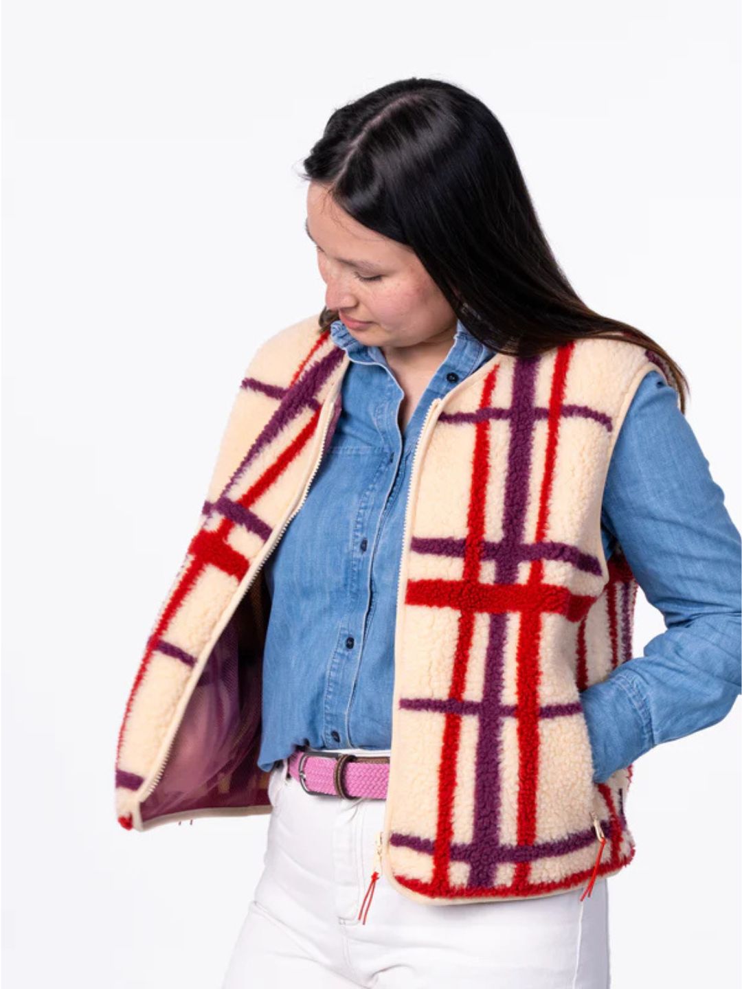 Gilet da donna Sherpa Quadri