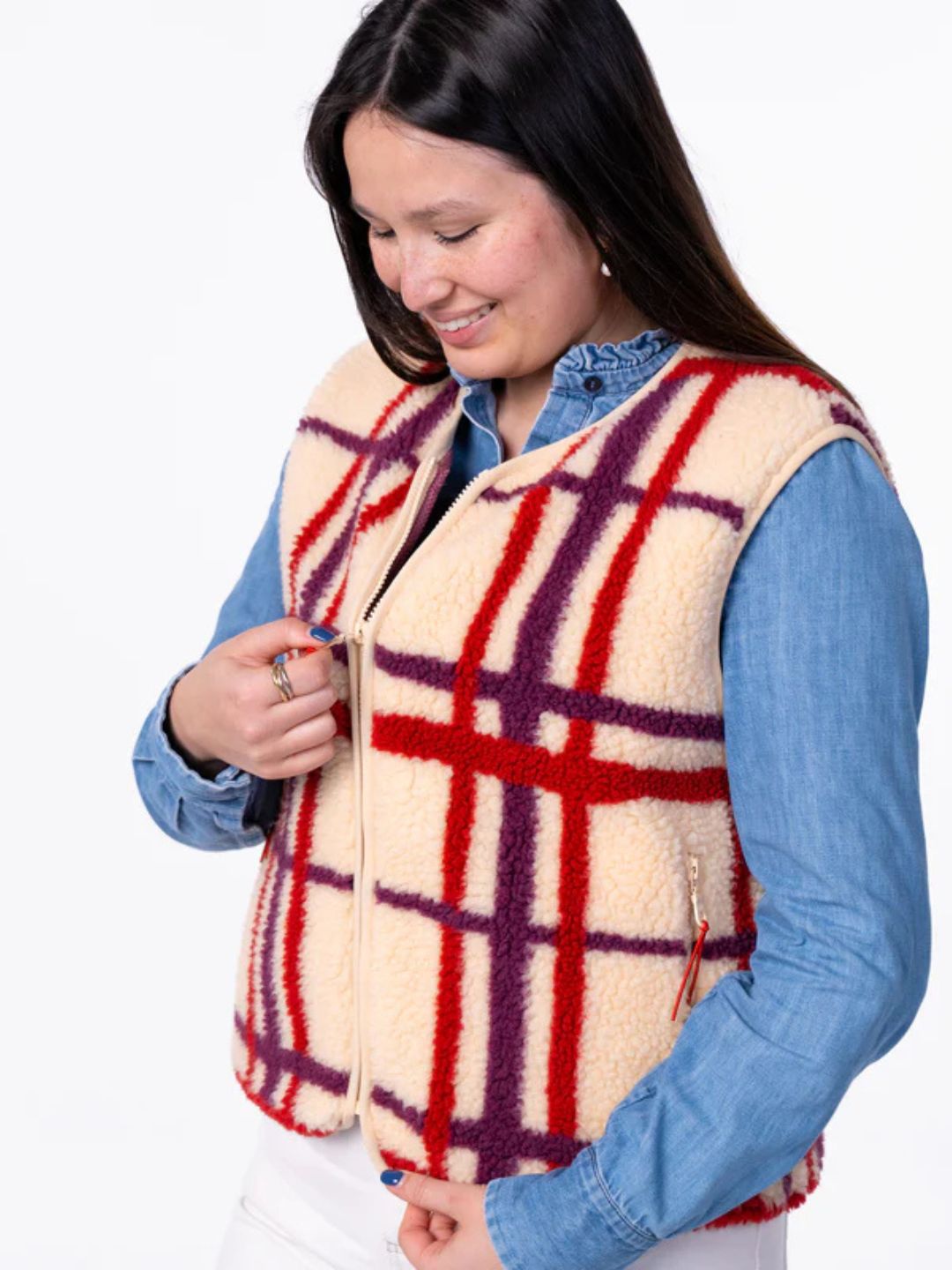 Gilet da donna Sherpa Quadri