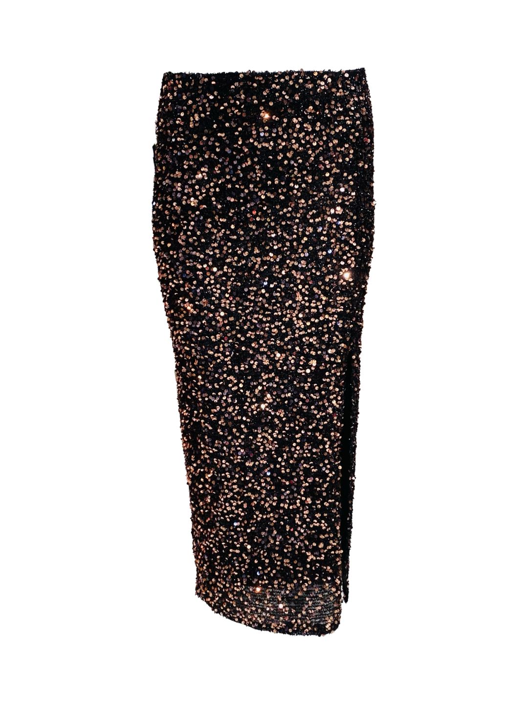 Gonna Lunga Base Nera Paillettes Oro rosa