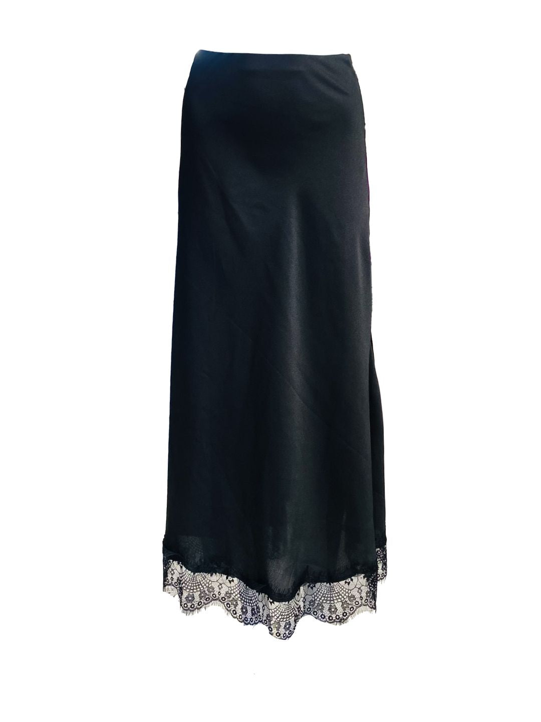 Gonna Lunga Satinata con Pizzo Nera 6840