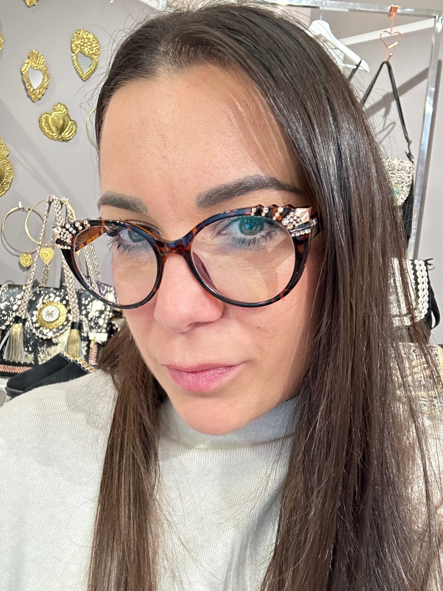 CLOVER BROWN JIMMY CRYSTAL NEW YORK READING GLASSES JCR608BRW-GLOD/SH