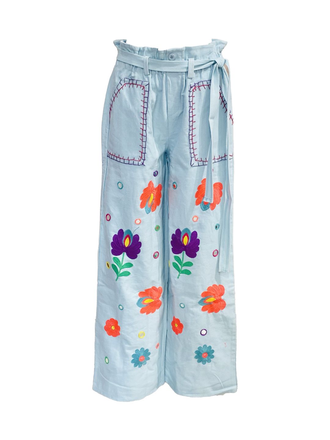 Pantalone Jeans Azzurro Chiaro Ricamato – Stile Boho Chic