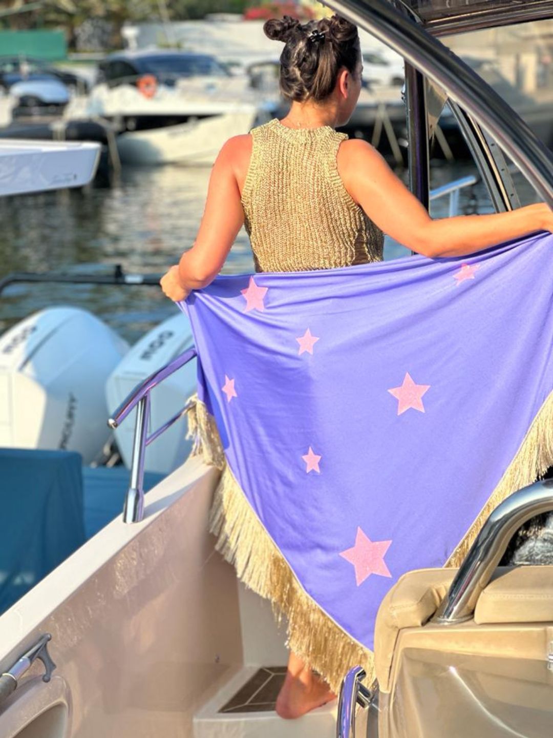 MAXI PAREO VIOLA CON FRANGE ORO