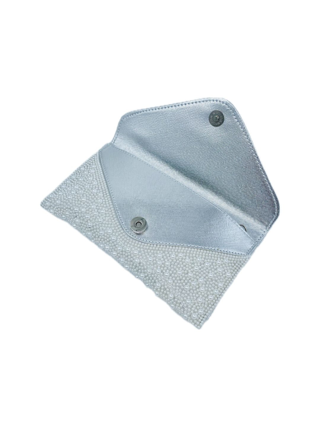 POCHETTE A MANO ARGENTO CON PERLE BIANCHE 6038