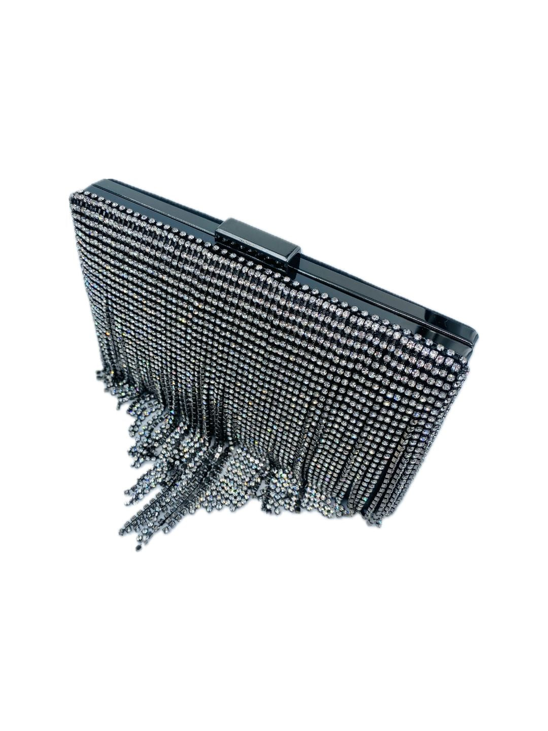 POCHETTE CLUTCH RETTANGOLARE FRANGE STRASS NERA 2329