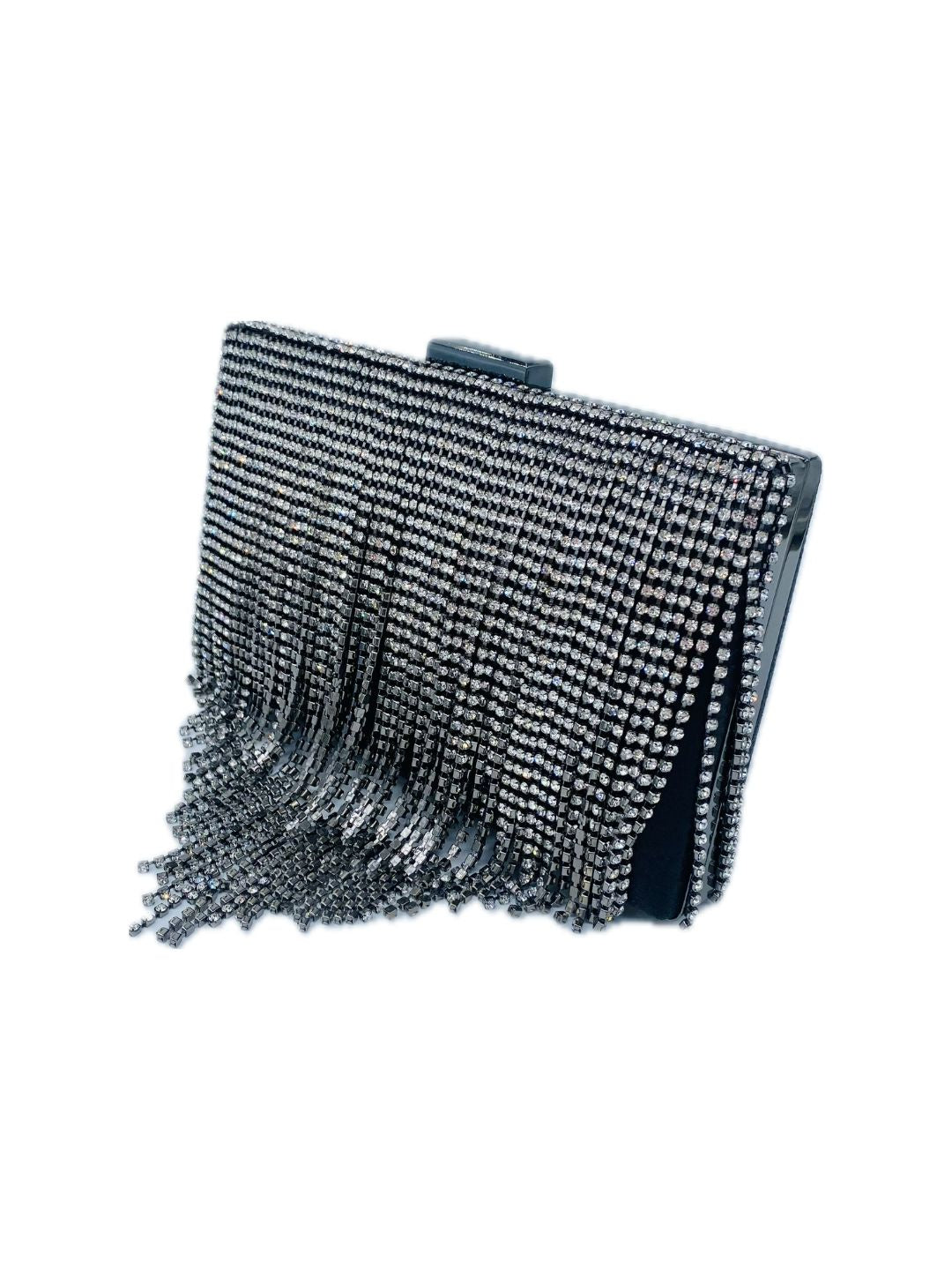 POCHETTE CLUTCH RETTANGOLARE FRANGE STRASS NERA 2329