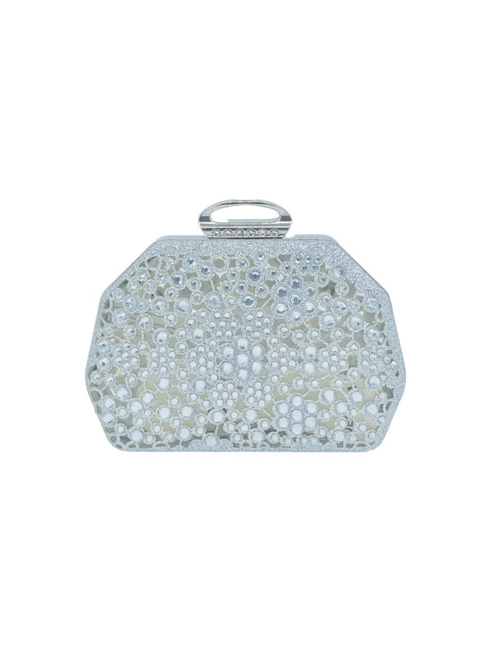 Mini Pochette Clutch Strass Argento 90053