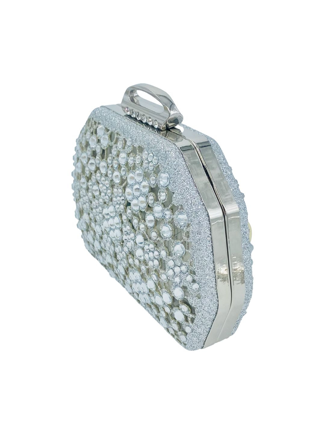 Mini Pochette Clutch Strass Argento 90053