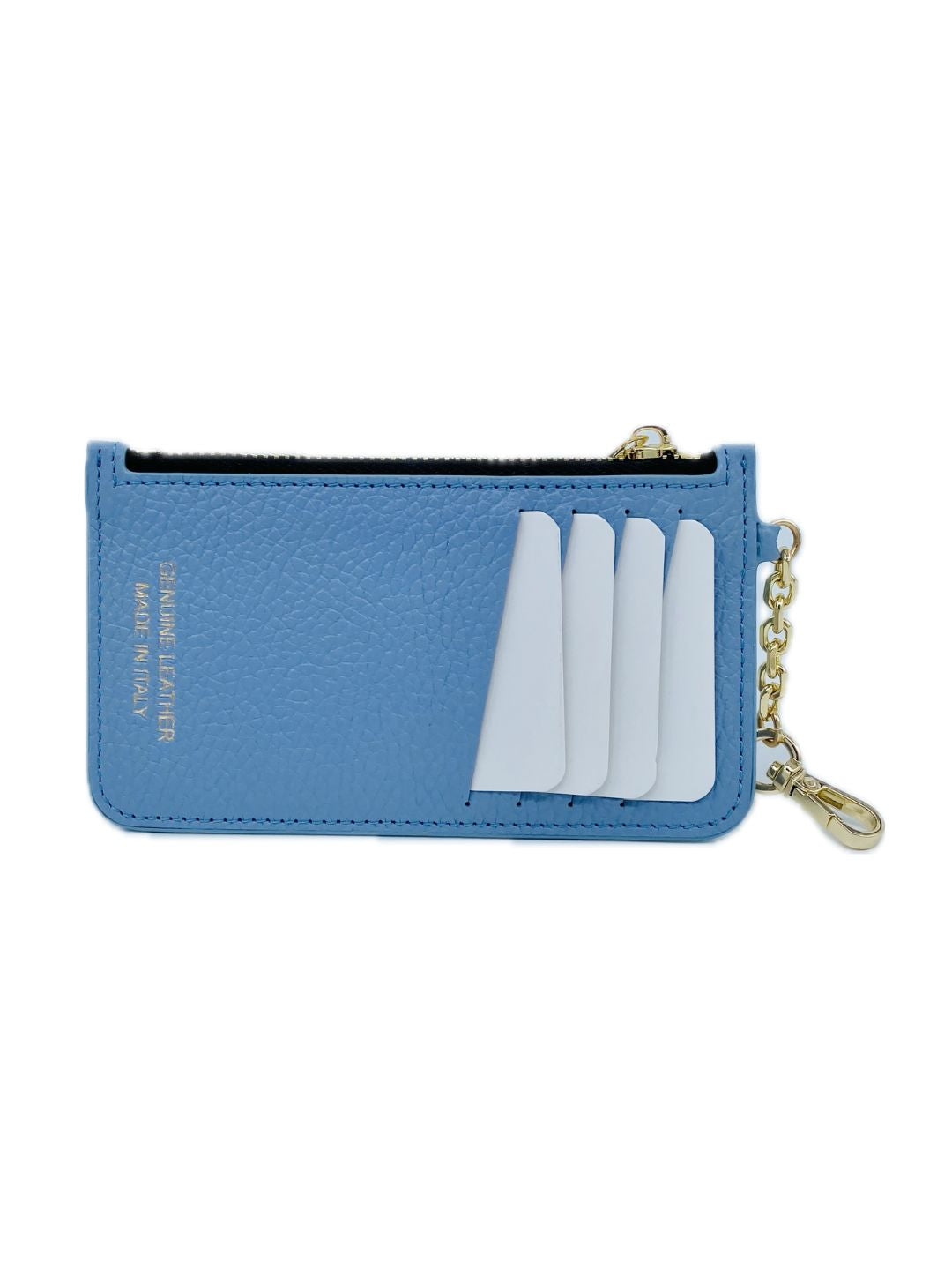 PORTACARTE CON MOSCHETTONE IN PELLE CELESTE 135