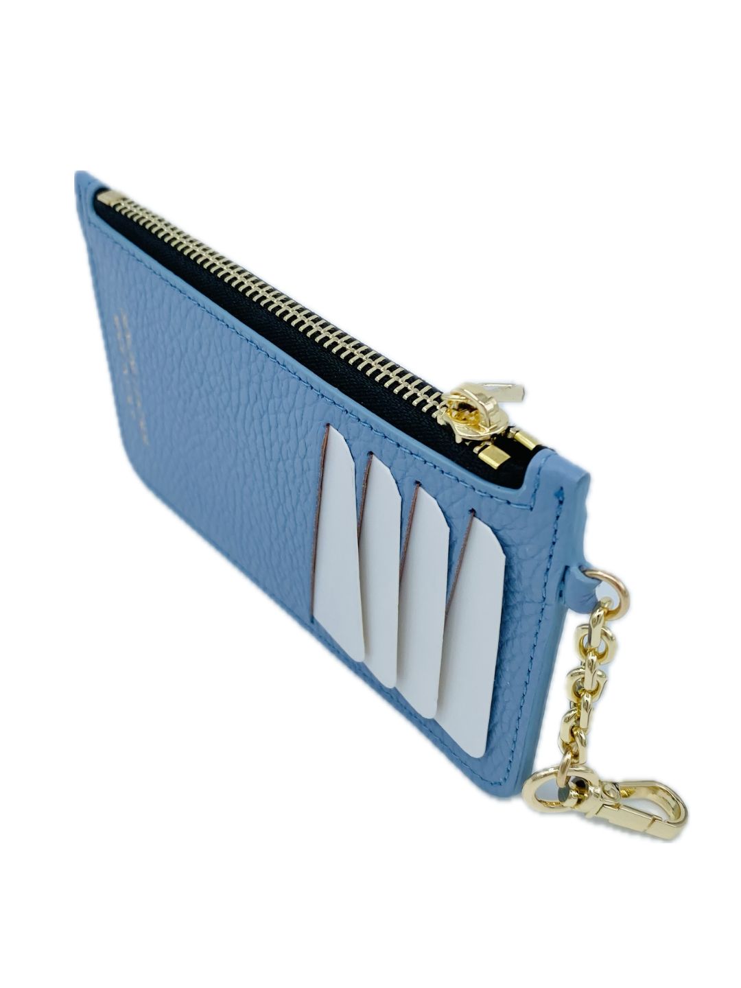 PORTACARTE CON MOSCHETTONE IN PELLE CELESTE 135