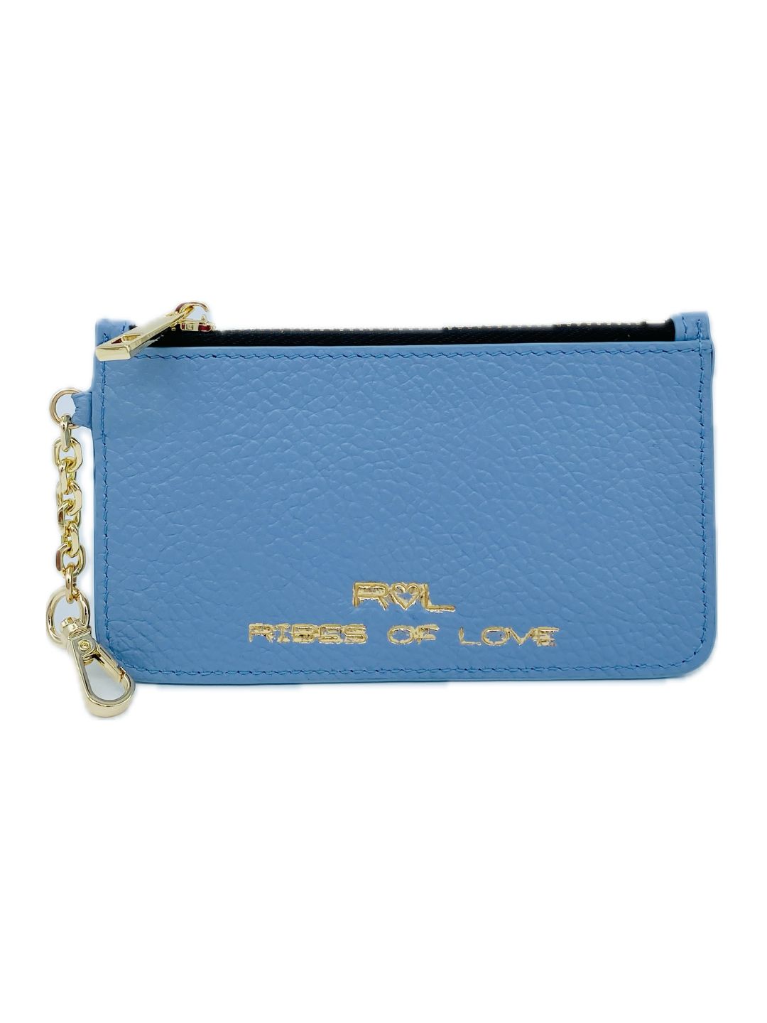 PORTACARTE CON MOSCHETTONE IN PELLE CELESTE 135