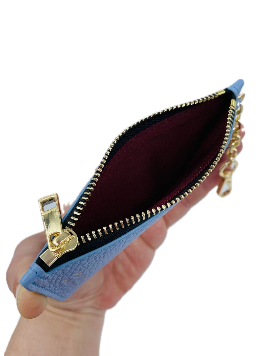 PORTACARTE CON MOSCHETTONE IN PELLE CELESTE 135