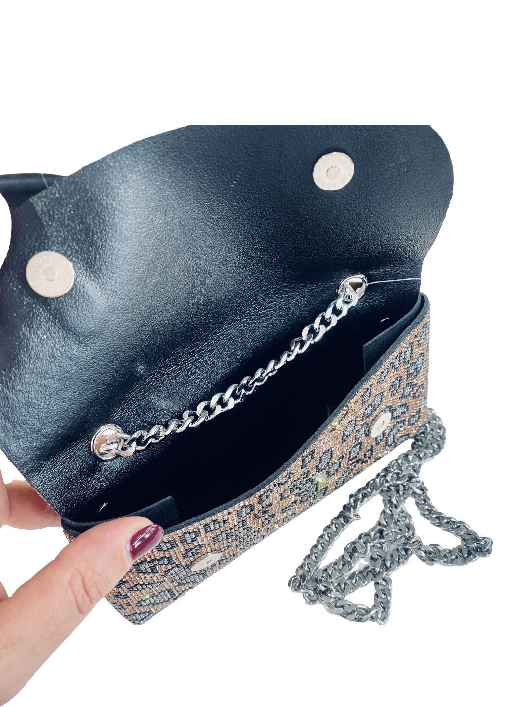 Leopard Print Bronze Rhinestone Clutch Bag 0601