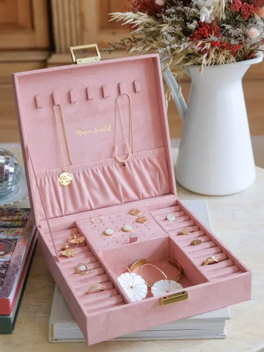 Portagioie Anne in velluto Rosa