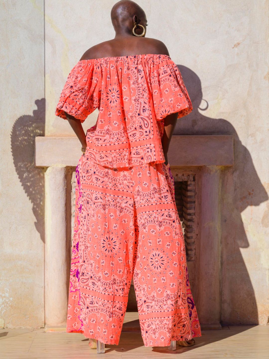 Blusa Bandana Scollo a Barca in Cotone Garzato Corallo ✨