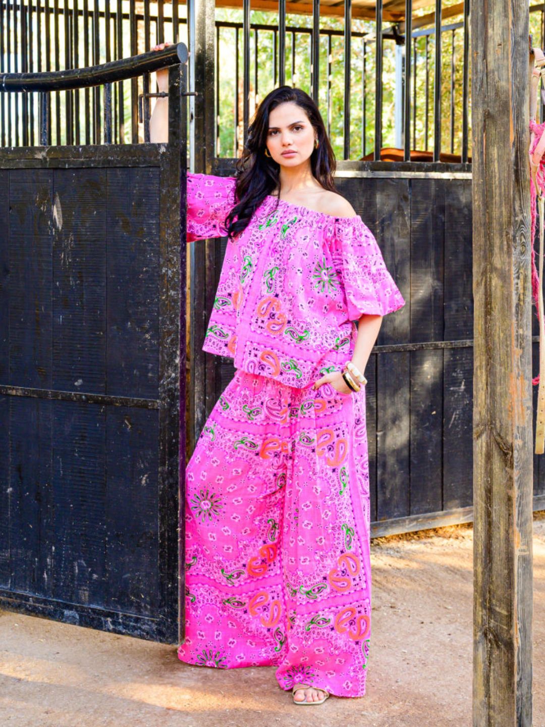 Blusa Bandana Scollo a Barca in Cotone Garzato Fucsia ✨