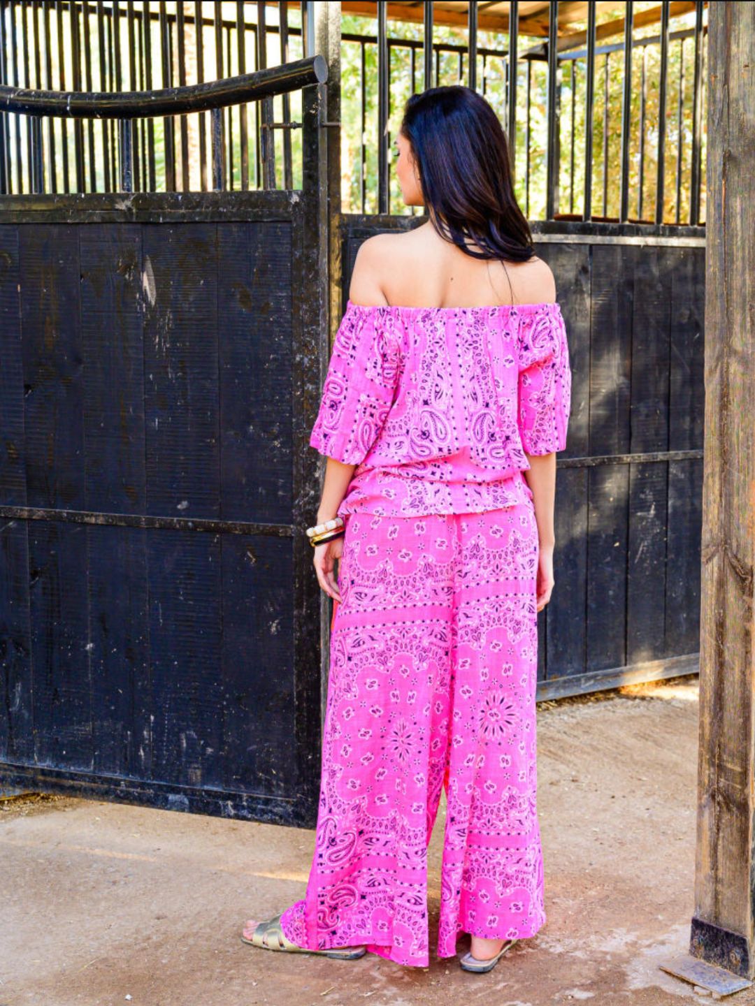 Blusa Bandana Scollo a Barca in Cotone Garzato Fucsia ✨