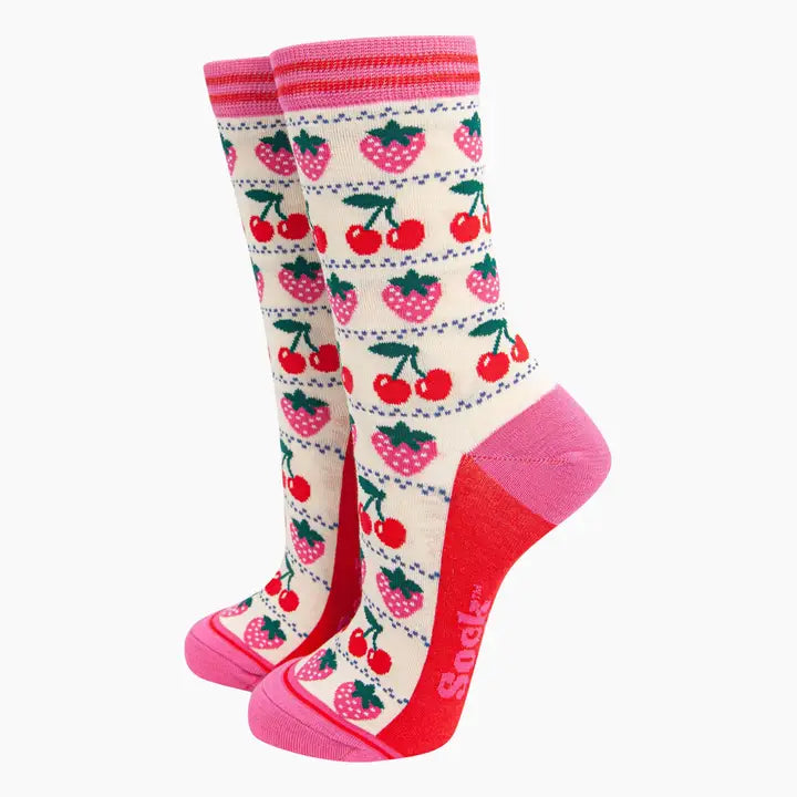 CALZINI IN BAMBÙ Rosa e Crema con fragole e Ciliegie 4460BERRCR