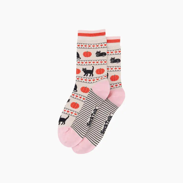 CALZINI IN BAMBÙ Crema con Gatto Nero e Zucca 4478CATPCR
