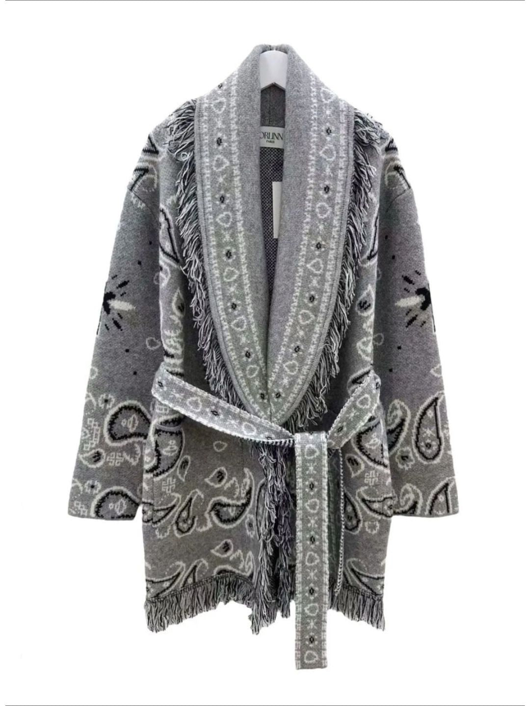 Cardigan Bandana con Frange Grigio