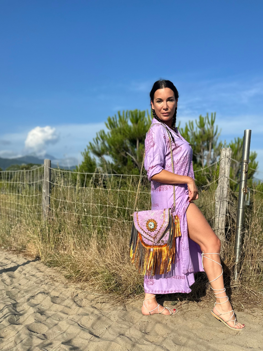 BORSA POSTINA IN CAVALLINO BOHO CHIC LILLA