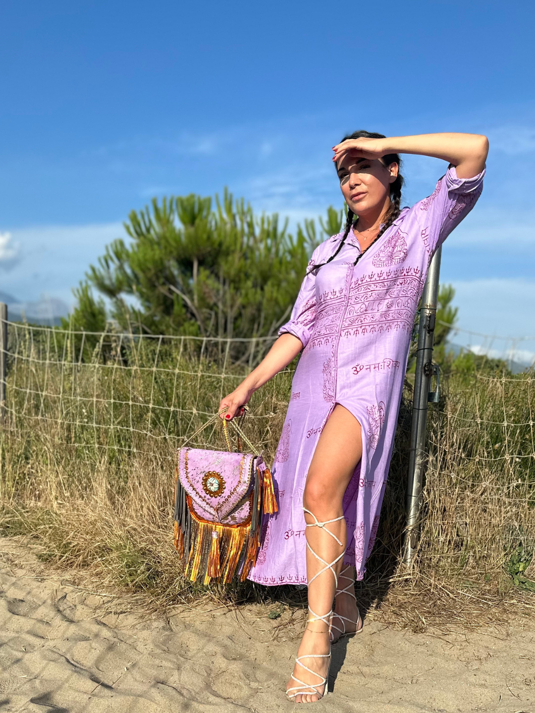 BORSA POSTINA IN CAVALLINO BOHO CHIC LILLA