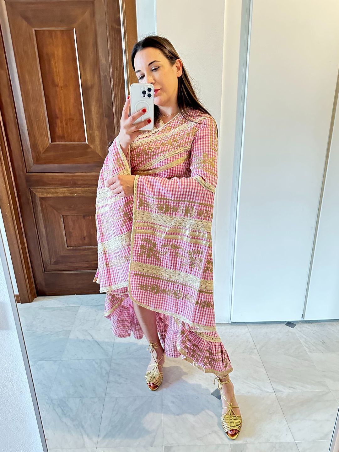 COMPLETO SKIRT BLOUSE GIPSY VICHY ROSA 1982