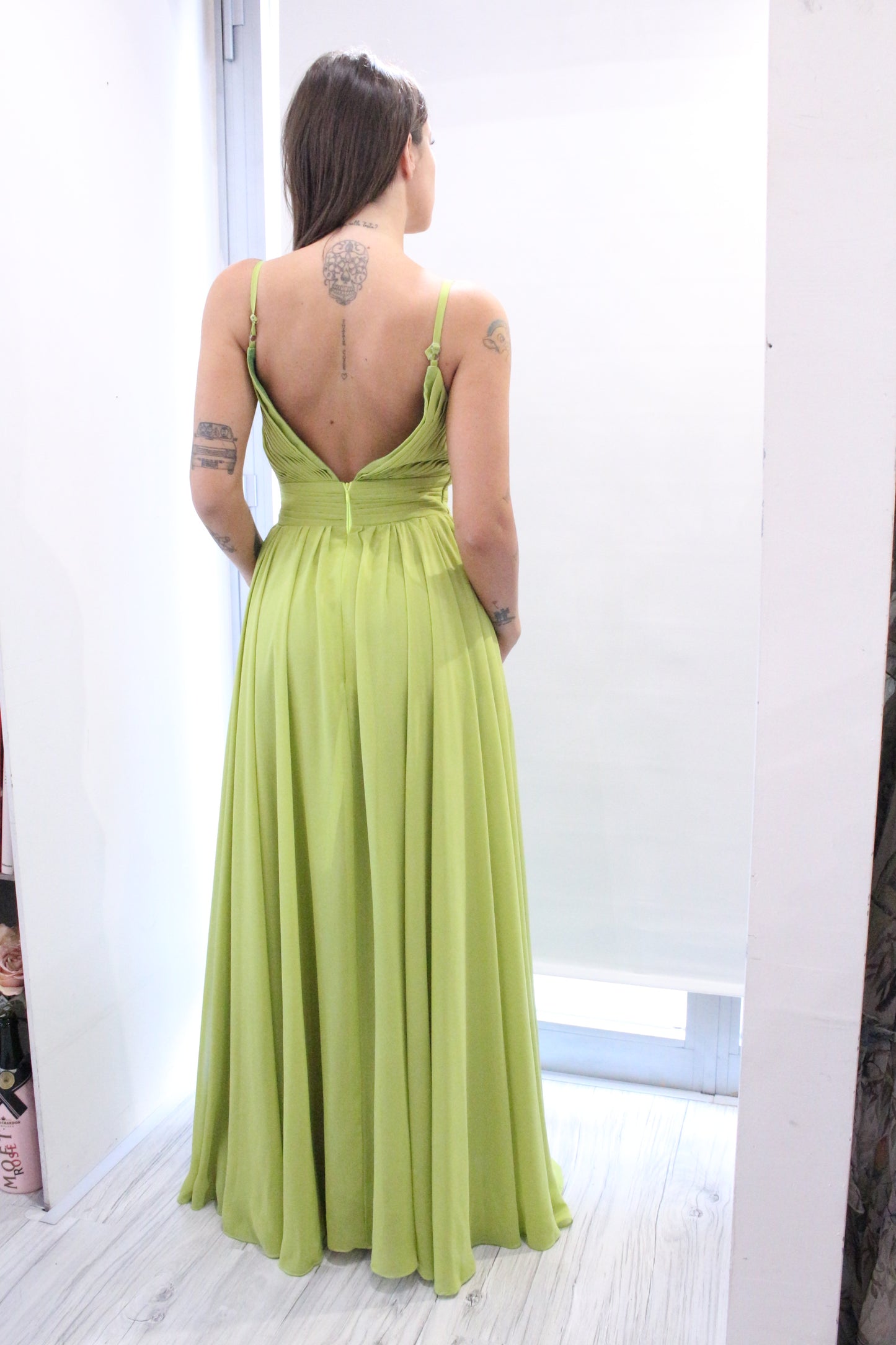 ABITO CERIMONIA DRAPPEGGIO VERDE LIME A801