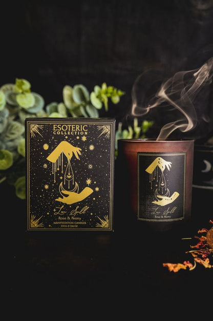 CANDELA ESOTERICA ROSA E PEONIA CON QUARZO ROSA