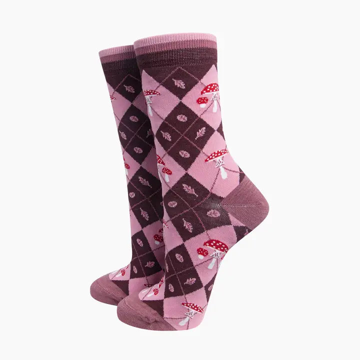 CALZINI IN BAMBÙ Bordeaux e Rosa con Funghetti 4536ATOADP
