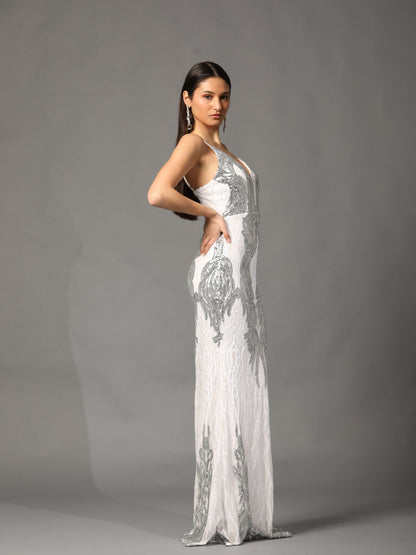 ABITO ELEGANTE PAILETTES BIANCO E ARGENTO 18800
