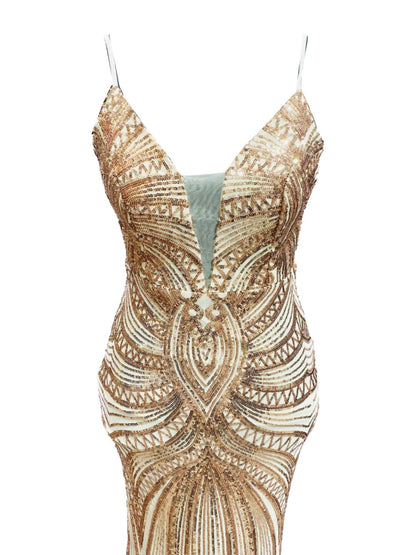 ELEGANT ROSE GOLD PAILETTES CEREMONIAL DRESS 19330