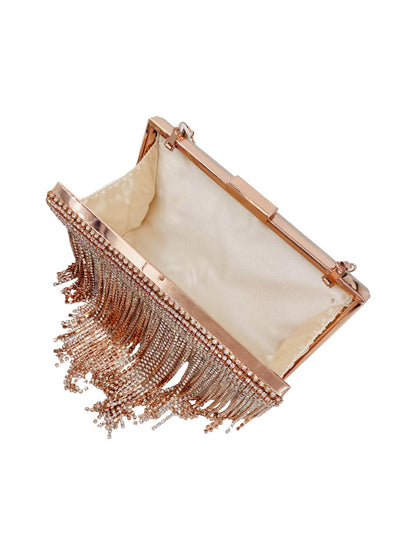 Pochette Clutch Rettangolare Frange Strass Oro Rosa 2329