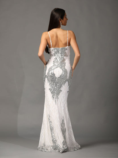 ABITO ELEGANTE PAILETTES BIANCO E ARGENTO 18800