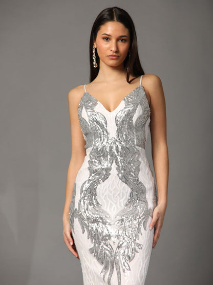 ABITO ELEGANTE PAILETTES BIANCO E ARGENTO 18800
