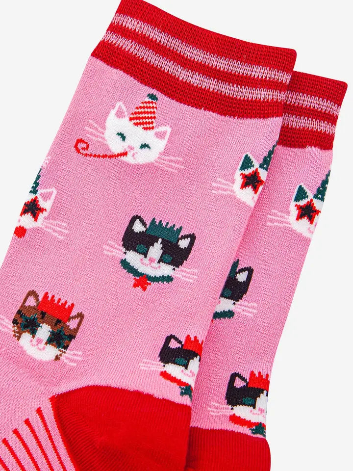 CALZINI IN BAMBÙ Rosa acceso/Rosso, Gatti da festa 4501PCATHP