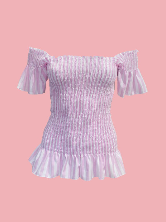 Top Punto Smock a Righe Rosa – Ribes of LOVE