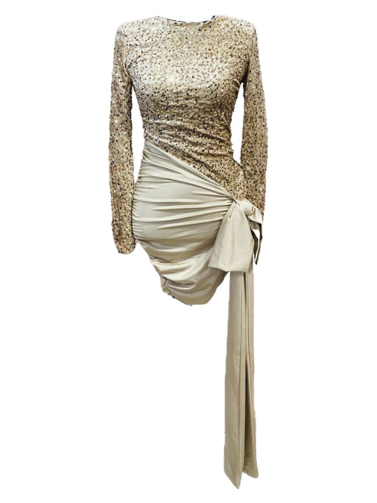 ABITO ELEGANTE DORATO CON PAILLETTES E DRAPPEGGIO