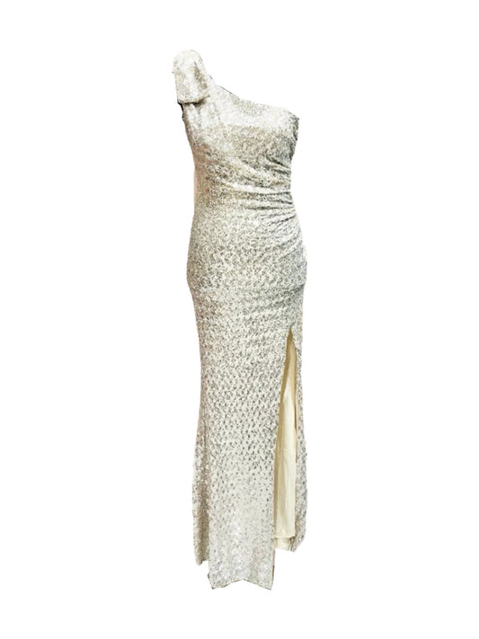 ABITO CERIMONIA MONO SPALLA PAILLETTES ARGENTO 19565