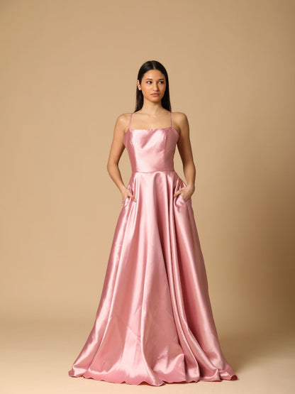 ABITO CERIMONIA RASO ROSA RIGIDO 6535
