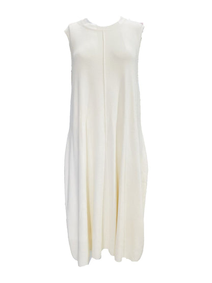 Abito Trapezio in Maglia Smanicato Panna